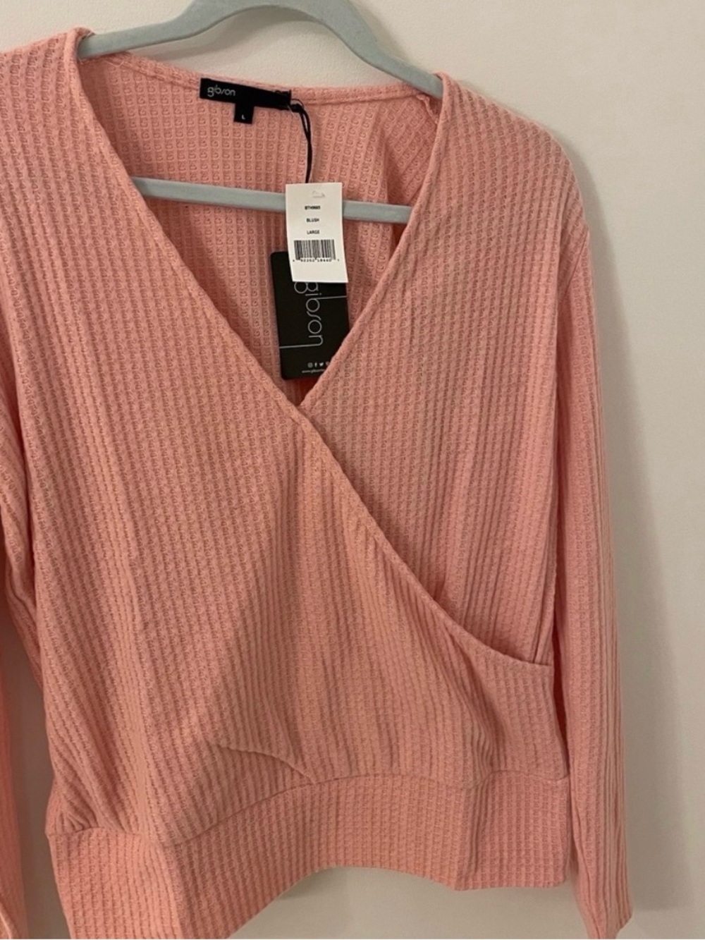 NWT Gibson Blush Pink Waffle Knit Surplice Wrap Top L Nordstrom